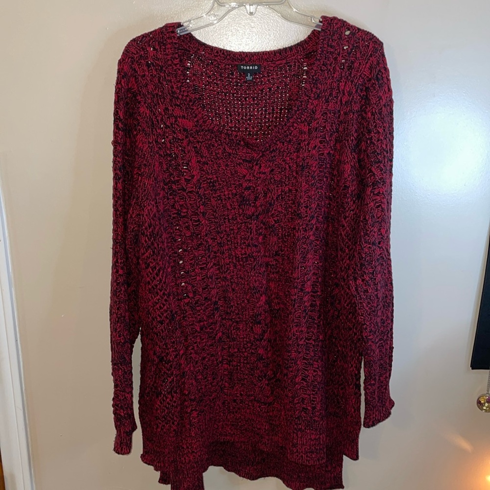 Cable knit red and black sweater